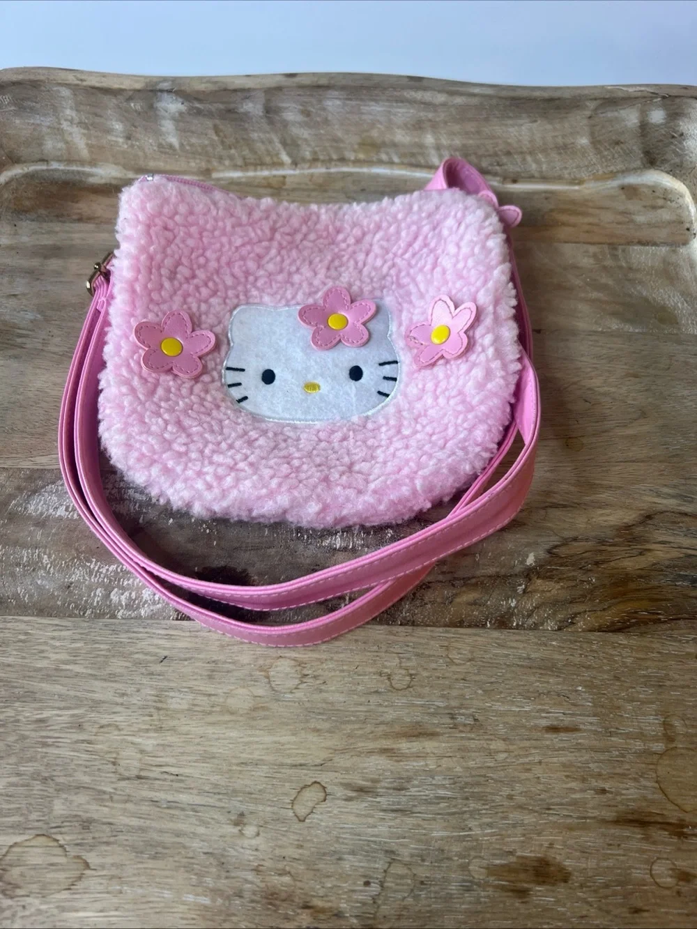 Hello Kitty Pink Sherpa Flower Crossbody Bag